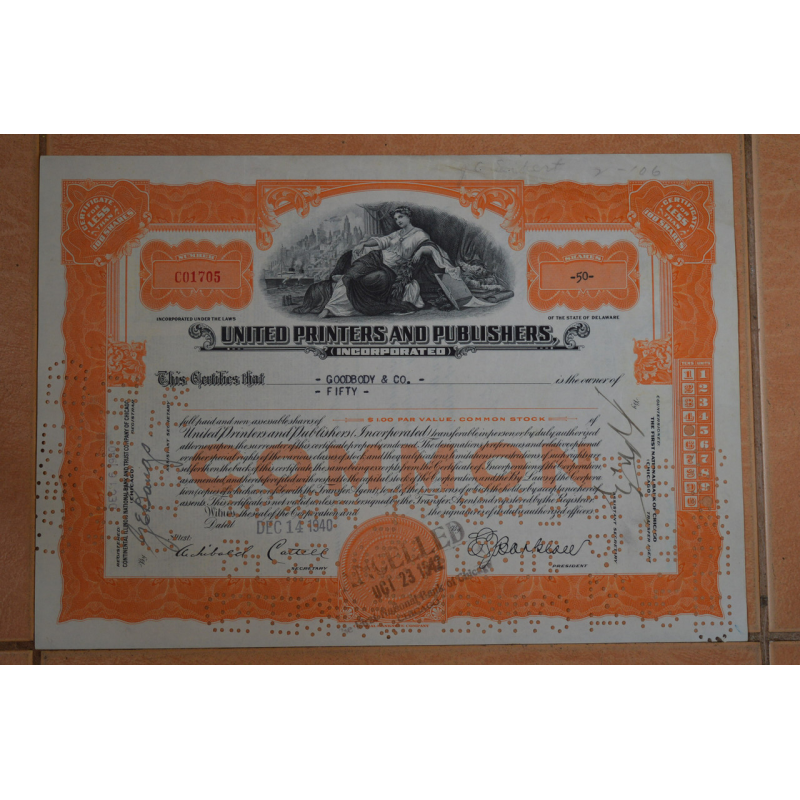 Акція. США. 1940 рік №1705 (Р-1.5)