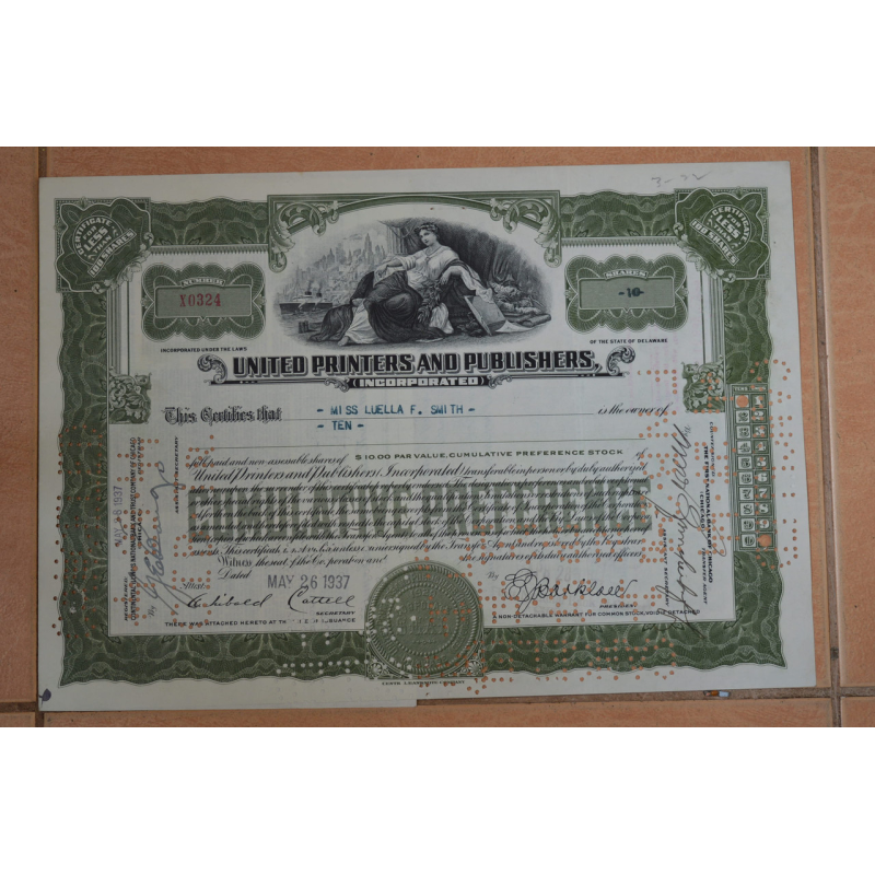 Акція. США. 1937 рік №0324 (Р-1.6)