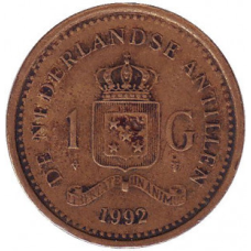 Монета 1 гульден. 1992 рік, Нідерландські Антильські острови.