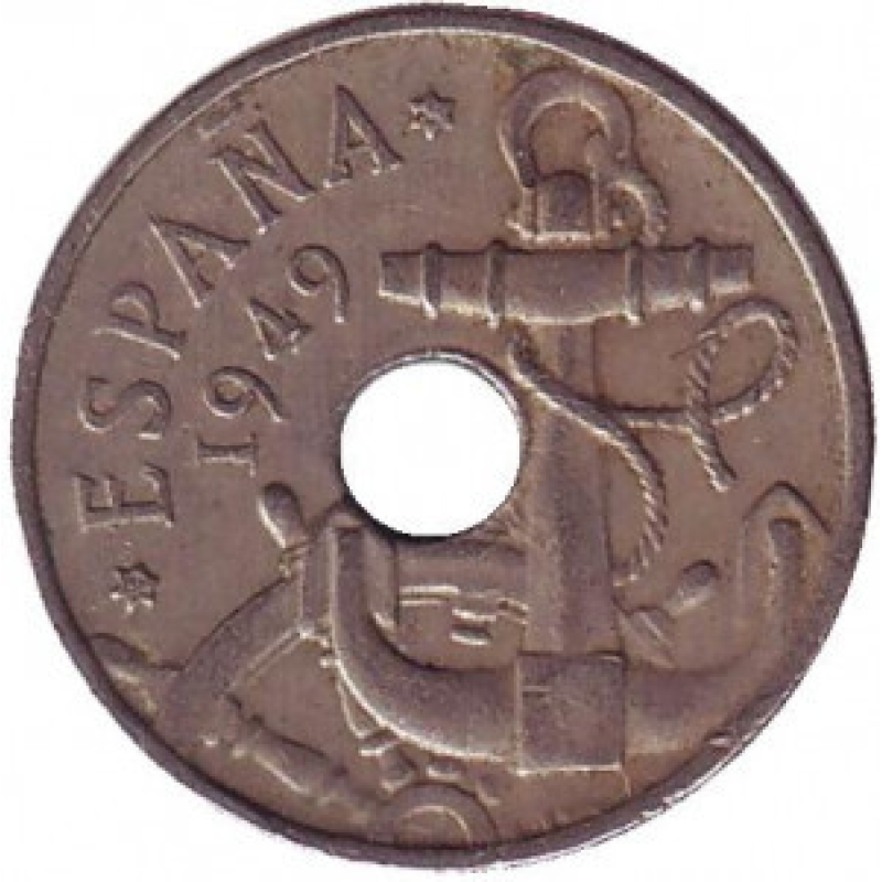 Монета 50 сантимів. 1949 рік. (1951 - 1962 рр.), Іспанія.(Г) Монета 50 сантимів. 1949 рік. (1951 - 1962 рр.), Іспанія.(Г)