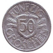 Монета 50 грошів. 1955 рік, Австрія.(Г)
