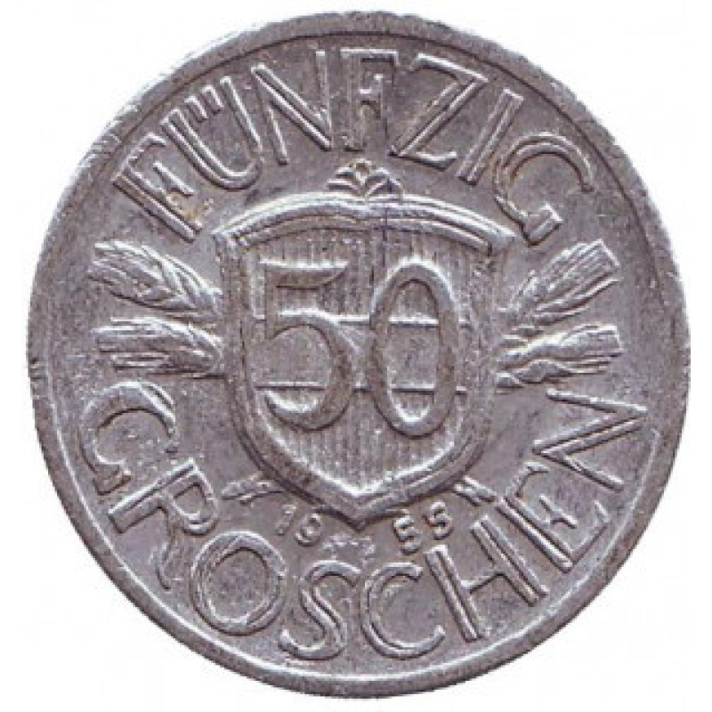 Монета 50 грошів. 1955 рік, Австрія.(Г) Монета 50 грошів. 1955 рік, Австрія.(Г)