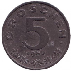 Імперський орел. Монета 5 грошів. 1957,48 рік, Австрія..(Р)