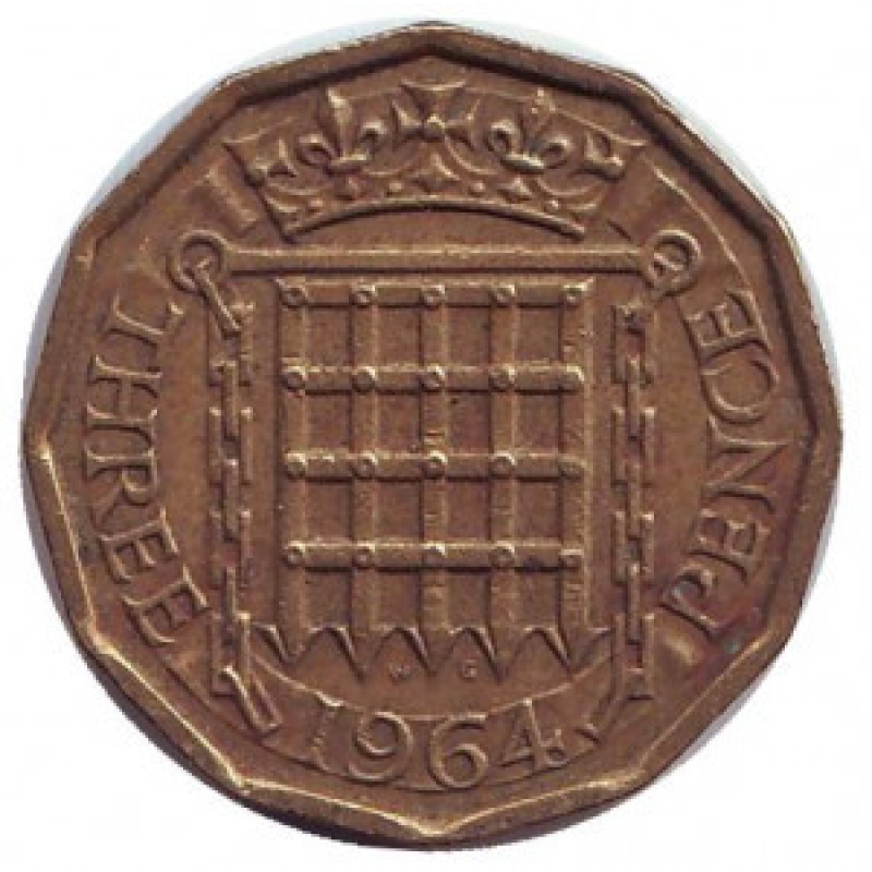 Монета 3 пенси. 1954-1970 рік, Великобританія. (В) Монета 3 пенси. 1954-1970 рік, Великобританія. (В)