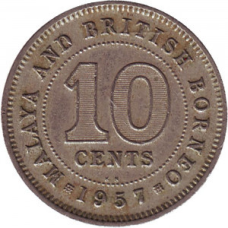 Монета 10 центів. 1950,57,53 рік (KN), Малайя і Британське Борнео. (В)
