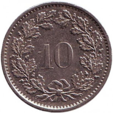Монета 10 рапенів. 1974,80,54,61 рік, Швейцарія.