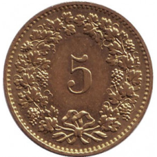 Монета 5 раппенов. 1981 рік, Швейцарія.