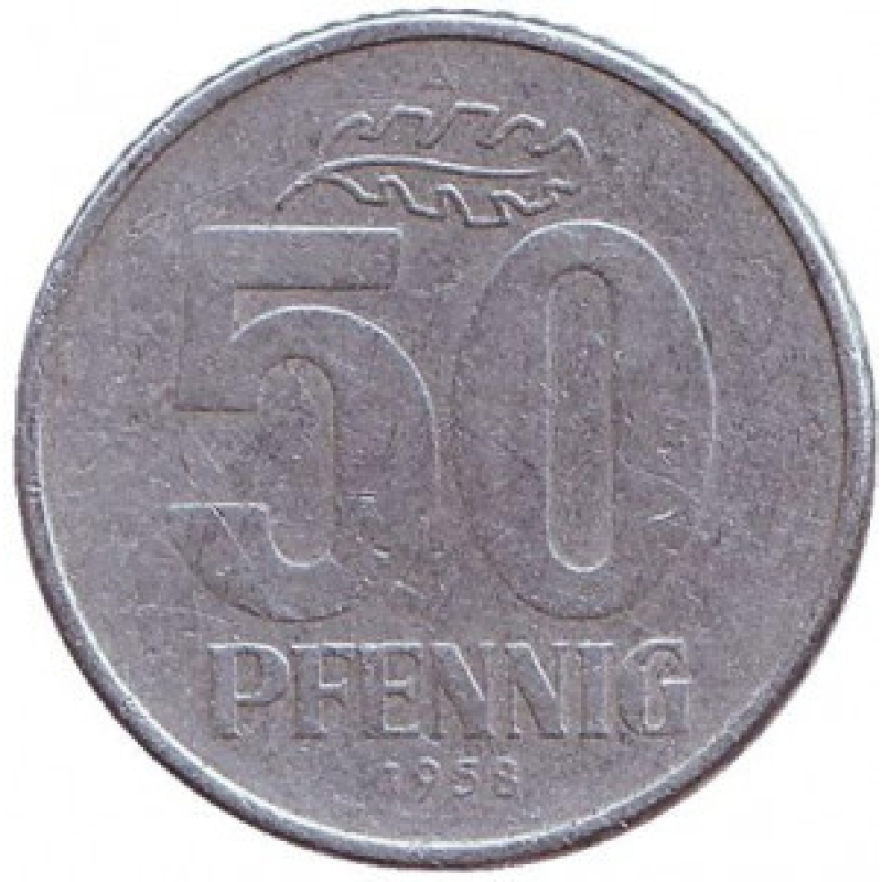 Монета 50 пфенігів. 1958 рік, НДР. (Г) Монета 50 пфенігів. 1958 рік, НДР. (Г)