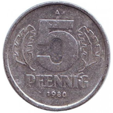 Монета 5 пфенігів. 1948-89 рік (A), НДР. (Г)