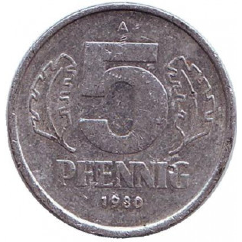 Монета 5 пфенігів. 1948-89 рік (A), НДР. (Г) Монета 5 пфенігів. 1948-89 рік (A), НДР. (Г)
