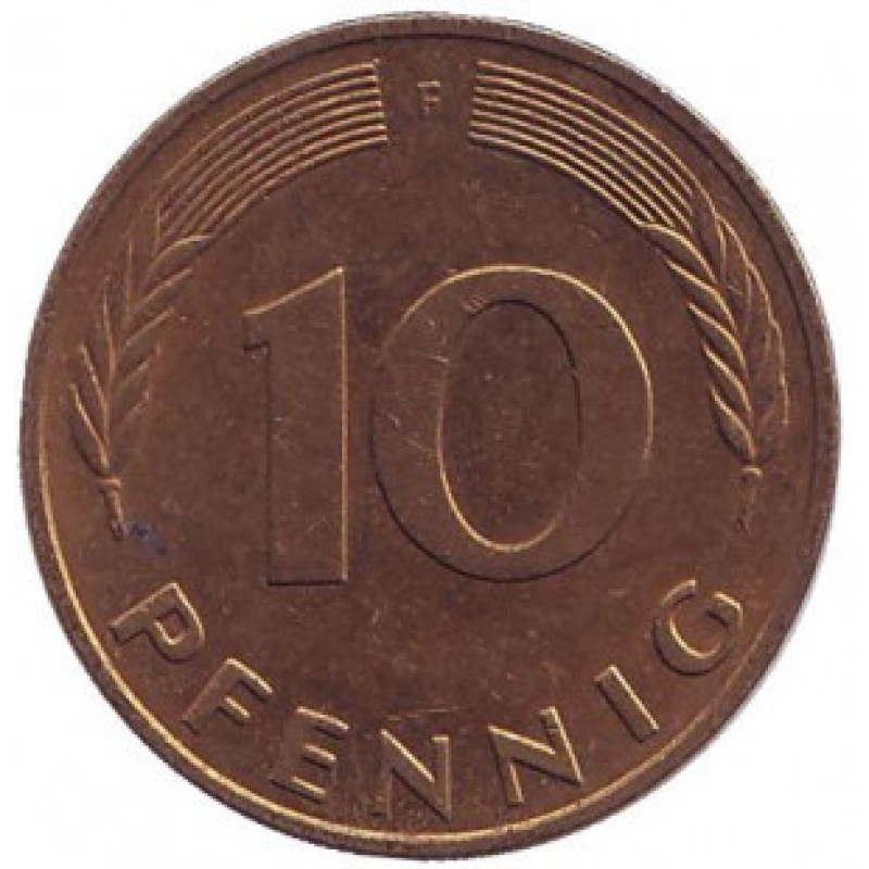 Дубове листя. Монета 10 пфенігів. 1991 рік (F), ФРН.(Г)