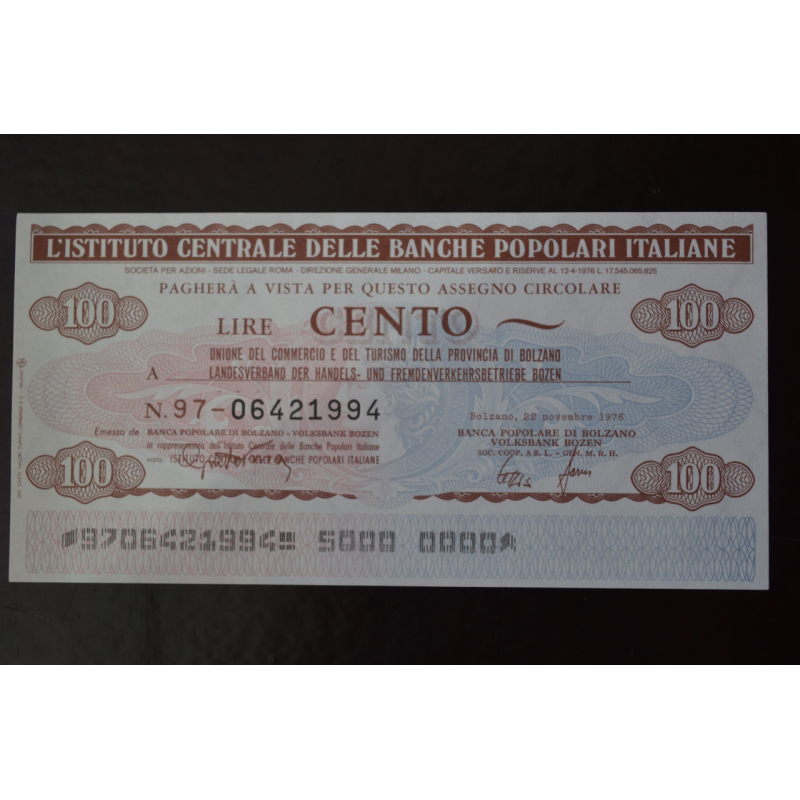 Чек. Італія 100 Лір 1976год (ЧК-1) ЛОТ 15