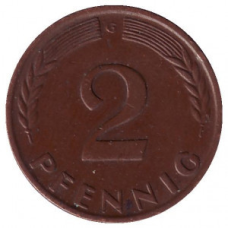 Дубове листя. Монета 2 пфеннига. 1948-89 рік (G), ФРН..(Р)