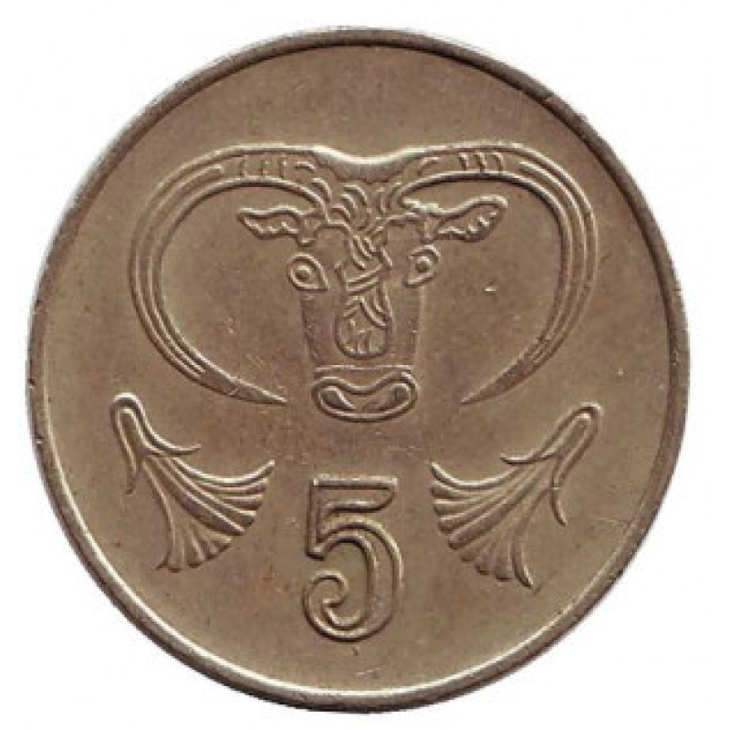 Бик. Монета 5 міліграмів. 1983-2004 рік, Кіпр.(Г) Бик. Монета 5 міліграмів. 1983-2004 рік, Кіпр.(Г)