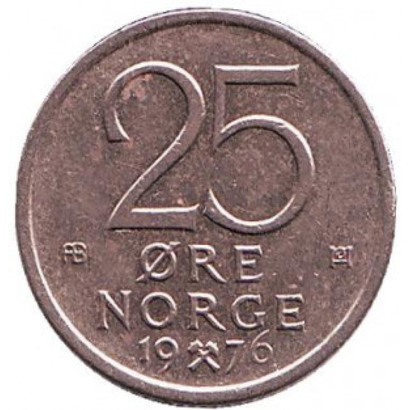 Монета 25 ері. 1976 рік, Норвегія.(АС) Монета 25 ері. 1976 рік, Норвегія.(АС)