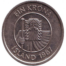 Треска. Монета 1 крона. 1981-1987 рік, Ісландія.