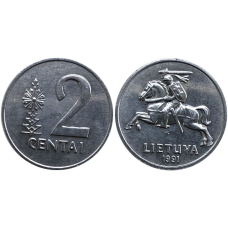 Монета 2 Цент Литва (1991 - ) Алюміній (АА)