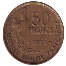 Монета 50 франків. 1951 рік, Франція.