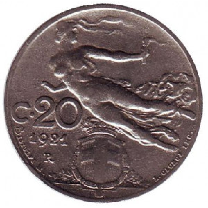 Монета 20-ретезо. 1908-35 рік, Італія.(АМ)