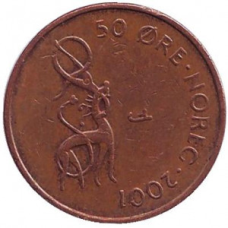 Тварина. Монета 50 ері. 2001,08 рік, Норвегія. (БД)