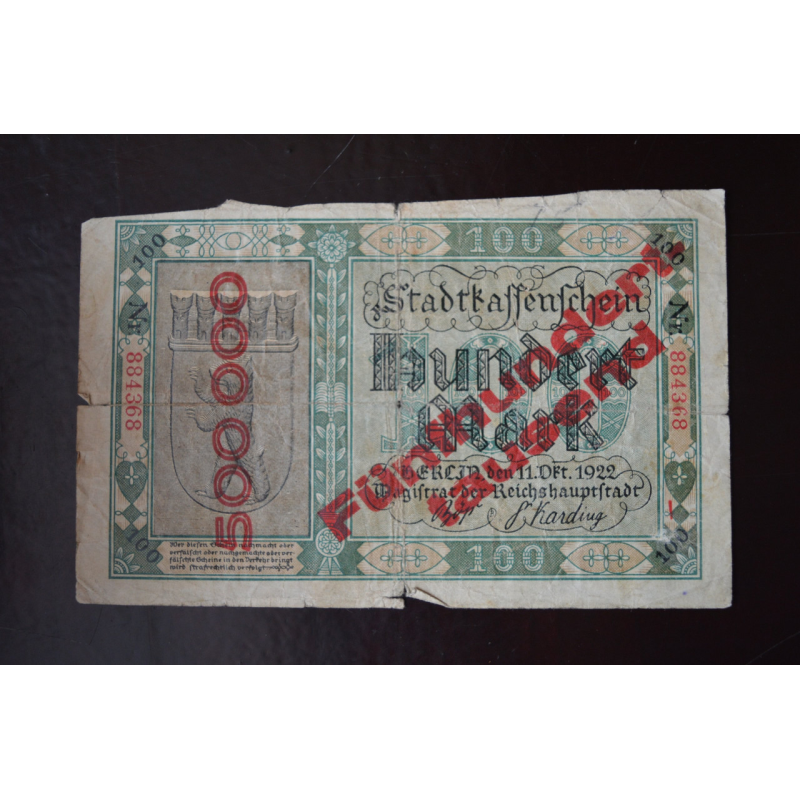 Німеччина 100 марок (500000 марок) 1922 рік (Р-2) 5 Німеччина 100 марок (500000 марок) 1922 рік (Р-2) 5