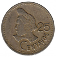 Індіанка. Монета 25 сентаво. 1982,88 рік, Гватемала.