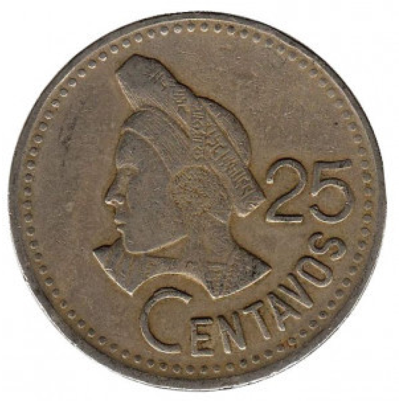 Індіанка. Монета 25 сентаво. 1982,88 рік, Гватемала.