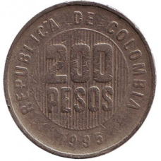 Монета 200 песо. 1995-2007 рік, Колумбія. (БД)