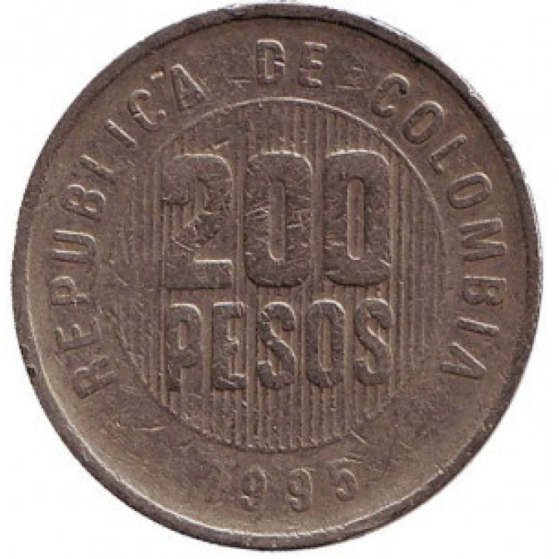 Монета 200 песо. 1995-2007 рік, Колумбія. (БД)