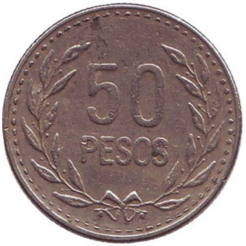 Монета 50 песо. 1990,2003 рік, Колумбія.(БД)