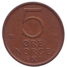Монета 5 ері. 1974,76,79 рік, Норвегія. (БД)