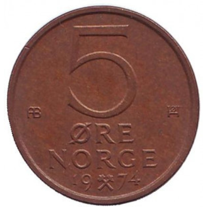 Монета 5 ері. 1974,76,79 рік, Норвегія. (БД) Монета 5 ері. 1974,76,79 рік, Норвегія. (БД)