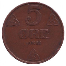 Монета 5 ері. 1929 рік, Норвегія. (БД)