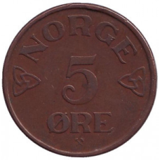 Монета 5 ері. 1953 рік, Норвегія. (БД)
