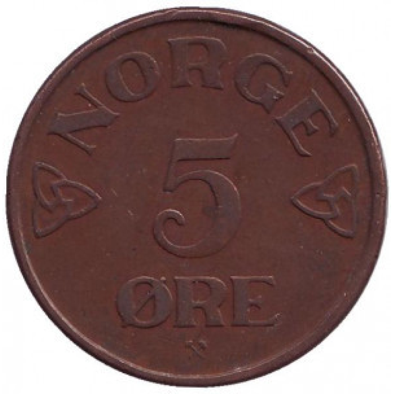 Монета 5 ері. 1953 рік, Норвегія. (БД) Монета 5 ері. 1953 рік, Норвегія. (БД)