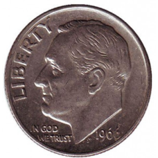Рузвельт. Монета 10 міліграмів. 1966,67,86,92 рік, США. (Д)
