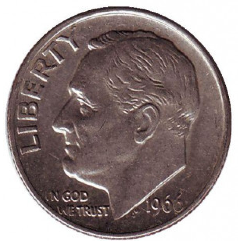 Рузвельт. Монета 10 міліграмів. 1966,67,86,92 рік, США. (Д) Рузвельт. Монета 10 міліграмів. 1966,67,86,92 рік, США. (Д)