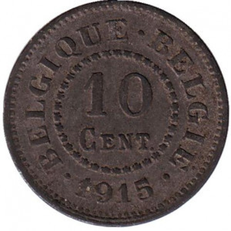 Монета 10 сантимів. 1915 рік, Бельгія. Монета 10 сантимів. 1915 рік, Бельгія.
