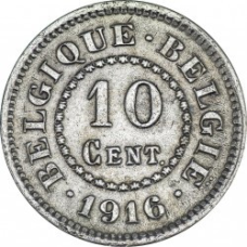 Монета 10 сантимів. 1916 рік, Бельгія.