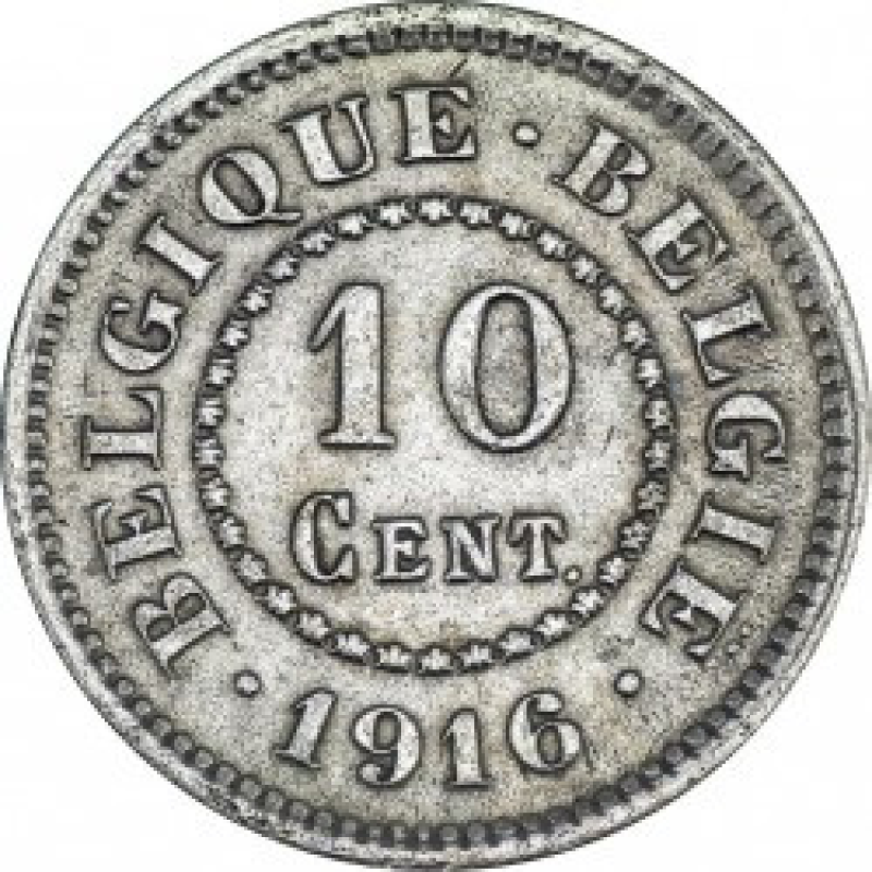 Монета 10 сантимів. 1916 рік, Бельгія. Монета 10 сантимів. 1916 рік, Бельгія.