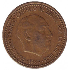 Монета 1 песета. 1939-75 рік, Іспанія.. (Р)