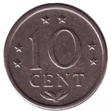 Монета 10 центів. 1971,78 рік, Нідерландські антильські острови.