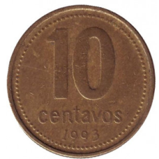 Монета 10 сентаво. 1993 рік, Аргентина..(АМ)