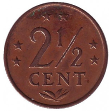 Монета 2,5 центу. 1973-76 рік, Нідерландські Антильські острови.