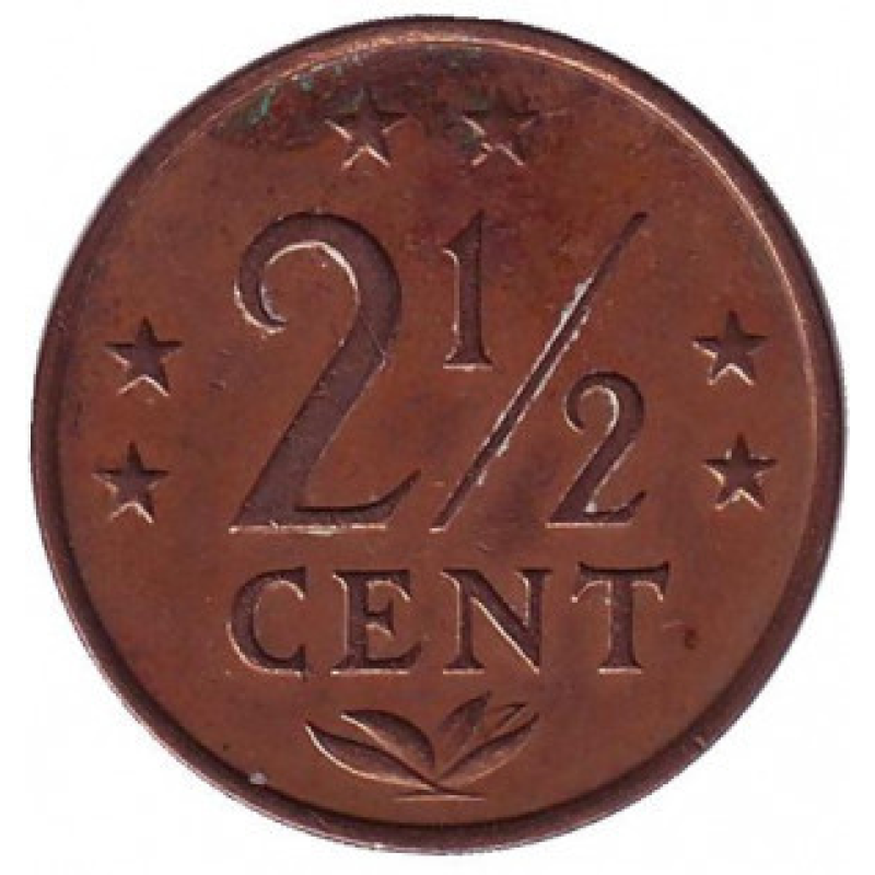 Монета 2,5 центу. 1973-76 рік, Нідерландські Антильські острови. Монета 2,5 центу. 1973-76 рік, Нідерландські Антильські острови.