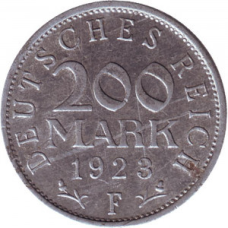Монета 200 марок. 1923 рік (F), Веймарська республіка. (АП)