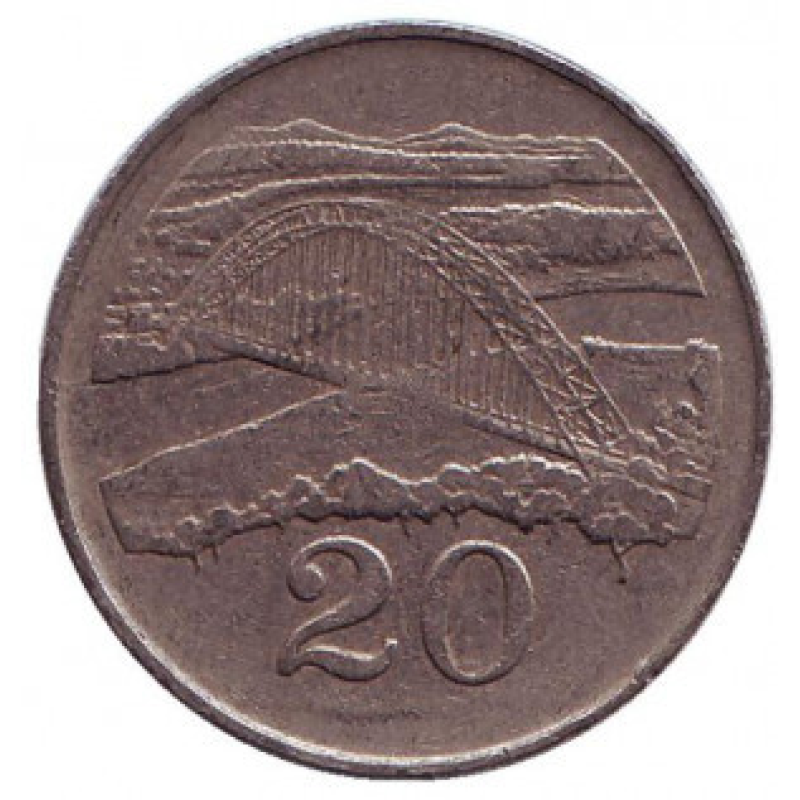 Міст Бэтченоу. Монета 20 центів. 1991,97 рік, Зімбабве. Міст Бэтченоу. Монета 20 центів. 1991,97 рік, Зімбабве.
