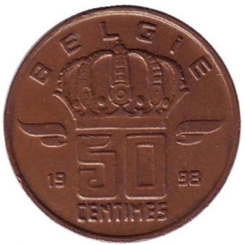 50 сантимів. 1994-2001 рік, Бельгія. 50 сантимів. 1994-2001 рік, Бельгія.