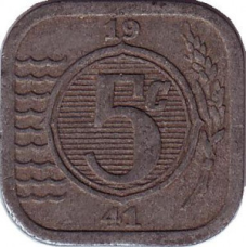Монета 5 центів. 1941,42 рік, Нідерланди. . (Цинк).