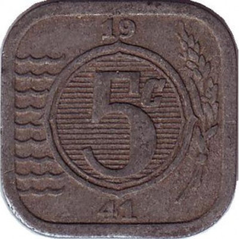 Монета 5 центів. 1941,42 рік, Нідерланди. . (Цинк). Монета 5 центів. 1941,42 рік, Нідерланди. . (Цинк).